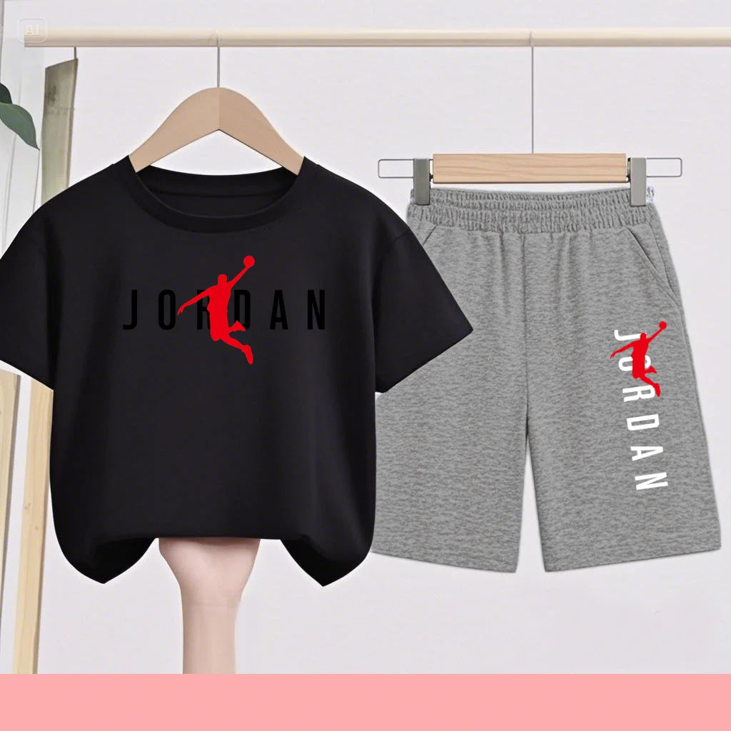 The Children's Summer Black and White One-piece Dress and Shorts Set Is Suitable for Those Aged 3 To12with Letter Patterns on It