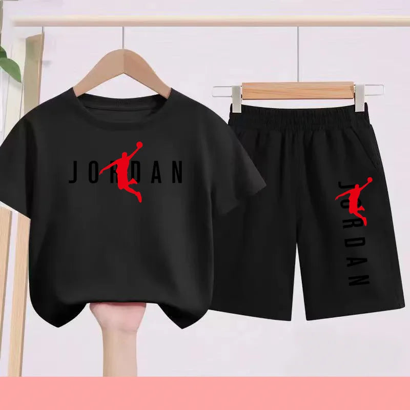 The Children's Summer Black and White One-piece Dress and Shorts Set Is Suitable for Those Aged 3 To12with Letter Patterns on It