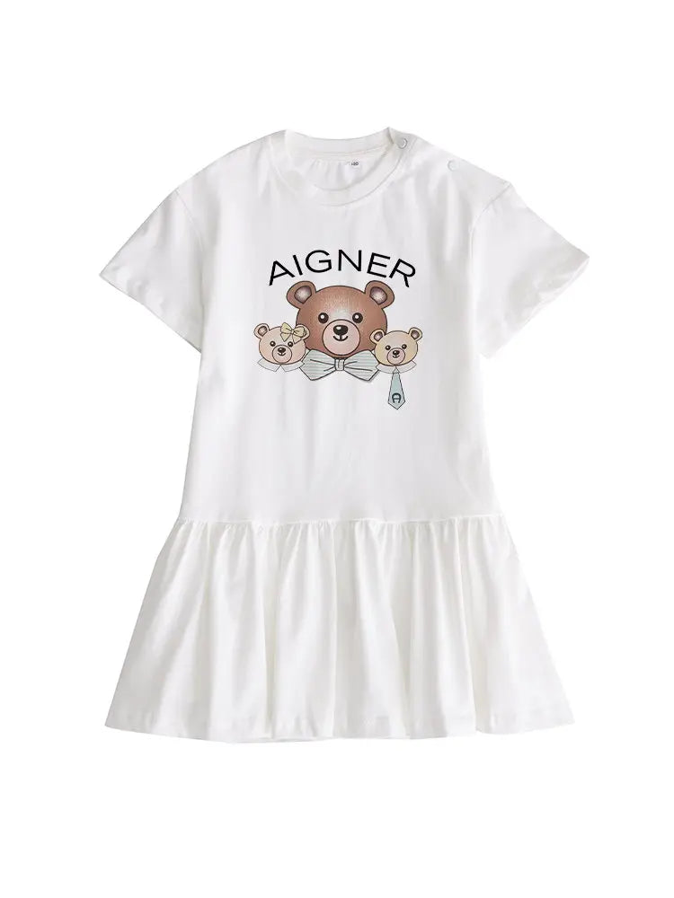Cute Baby Girls Dress Summer 2025 Hot Sale New Half sleeve Casual Child Skirt Cartoon Bear Kids Princess Dress Holiday gifts