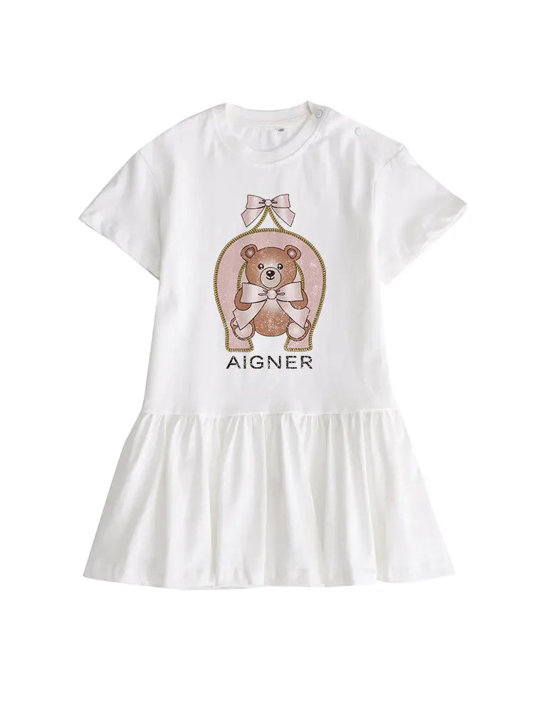 Cute Baby Girls Dress Summer 2025 Hot Sale New Half sleeve Casual Child Skirt Cartoon Bear Kids Princess Dress Holiday gifts