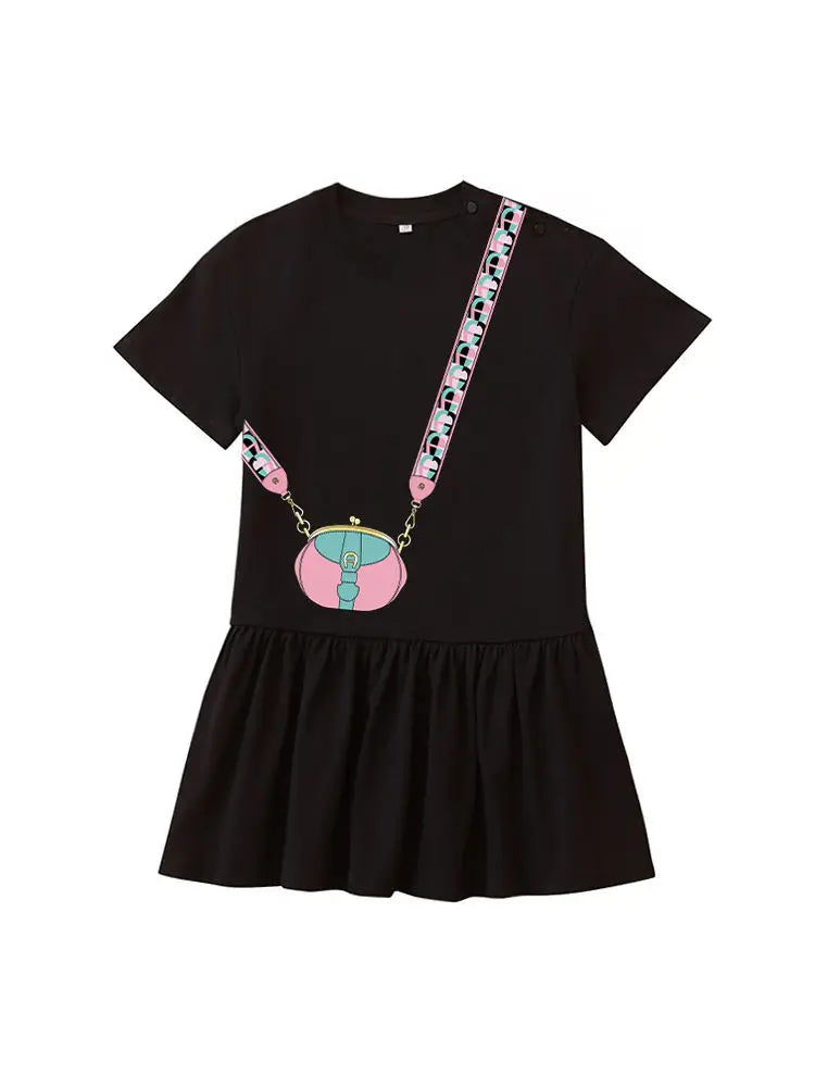 Cute Dress Baby Girls Summer Clothes 2025 Cotton Short sleeved Dress Bow necklace Print Princess Dress Child Everyday Wear Skirt