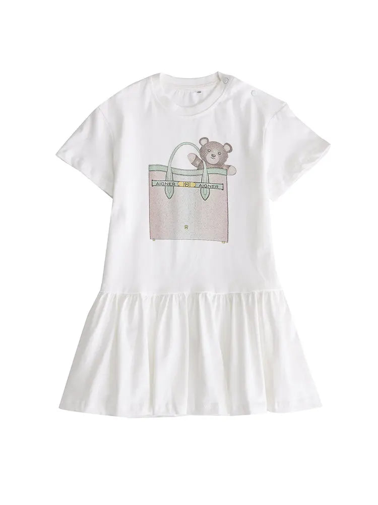 Cute Baby Girls Dress Summer 2025 Hot Sale New Half sleeve Casual Child Skirt Cartoon Bear Kids Princess Dress Holiday gifts