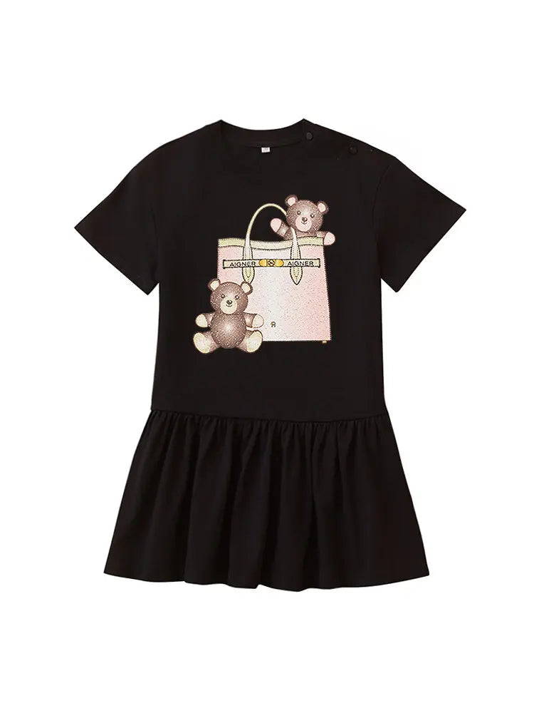 Cute Baby Girls Dress Summer 2025 Hot Sale New Half sleeve Casual Child Skirt Cartoon Bear Kids Princess Dress Holiday gifts