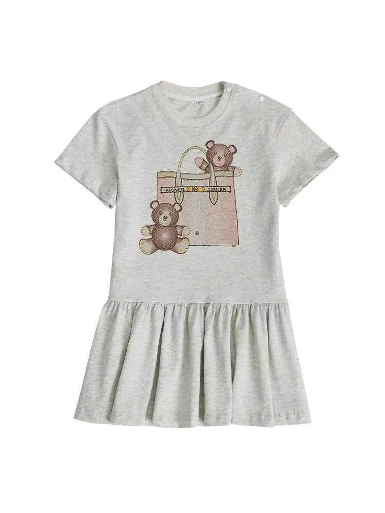 Cute Baby Girls Dress Summer 2025 Hot Sale New Half sleeve Casual Child Skirt Cartoon Bear Kids Princess Dress Holiday gifts