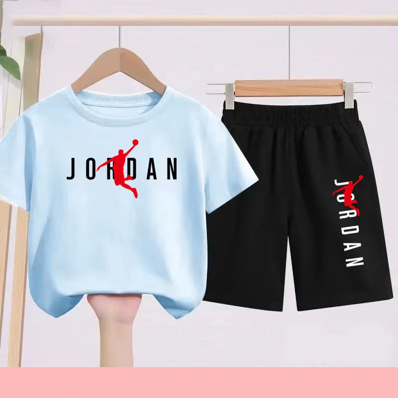 The Children's Summer Black and White One-piece Dress and Shorts Set Is Suitable for Those Aged 3 To12with Letter Patterns on It