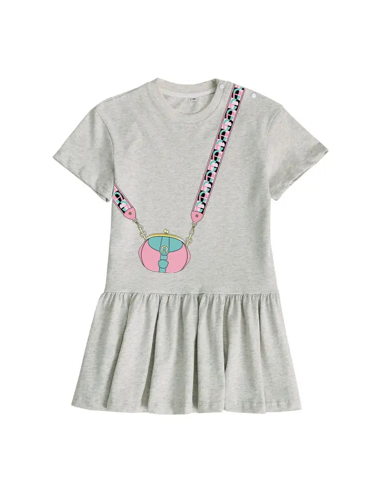 Cute Dress Baby Girls Summer Clothes 2025 Cotton Short sleeved Dress Bow necklace Print Princess Dress Child Everyday Wear Skirt