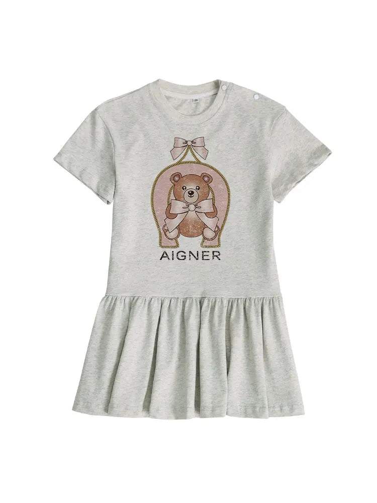 Cute Baby Girls Dress Summer 2025 Hot Sale New Half sleeve Casual Child Skirt Cartoon Bear Kids Princess Dress Holiday gifts