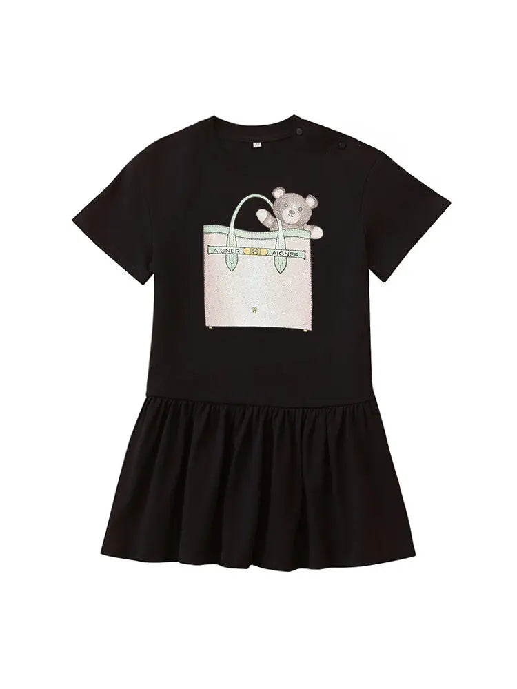 Cute Baby Girls Dress Summer 2025 Hot Sale New Half sleeve Casual Child Skirt Cartoon Bear Kids Princess Dress Holiday gifts
