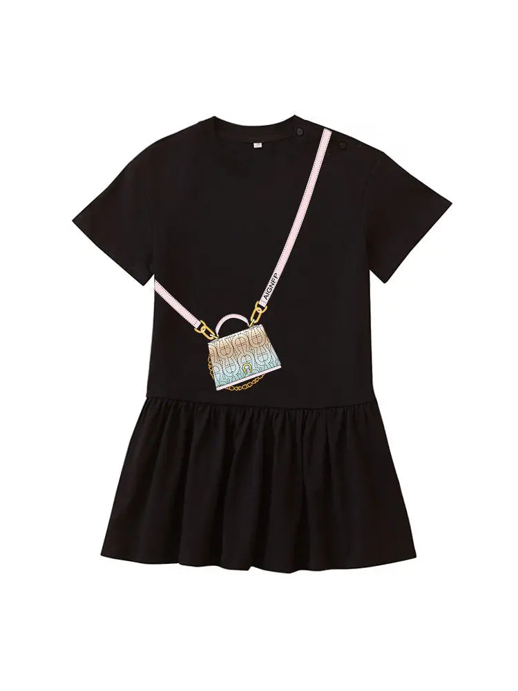 Cute Dress Baby Girls Summer Clothes 2025 Cotton Short sleeved Dress Bow necklace Print Princess Dress Child Everyday Wear Skirt