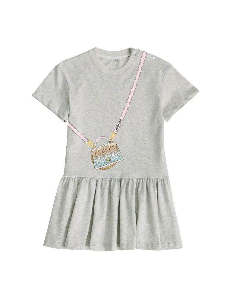 Cute Dress Baby Girls Summer Clothes 2025 Cotton Short sleeved Dress Bow necklace Print Princess Dress Child Everyday Wear Skirt