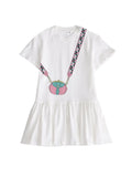 Cute Dress Baby Girls Summer Clothes 2025 Cotton Short sleeved Dress Bow necklace Print Princess Dress Child Everyday Wear Skirt