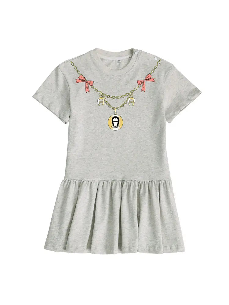 Cute Dress Baby Girls Summer Clothes 2025 Cotton Short sleeved Dress Bow necklace Print Princess Dress Child Everyday Wear Skirt