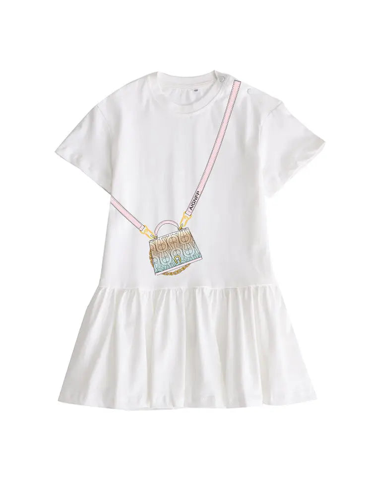 Cute Dress Baby Girls Summer Clothes 2025 Cotton Short sleeved Dress Bow necklace Print Princess Dress Child Everyday Wear Skirt