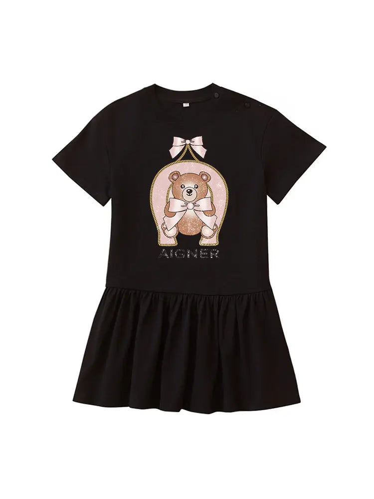 Cute Baby Girls Dress Summer 2025 Hot Sale New Half sleeve Casual Child Skirt Cartoon Bear Kids Princess Dress Holiday gifts