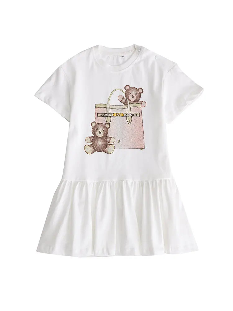 Cute Baby Girls Dress Summer 2025 Hot Sale New Half sleeve Casual Child Skirt Cartoon Bear Kids Princess Dress Holiday gifts