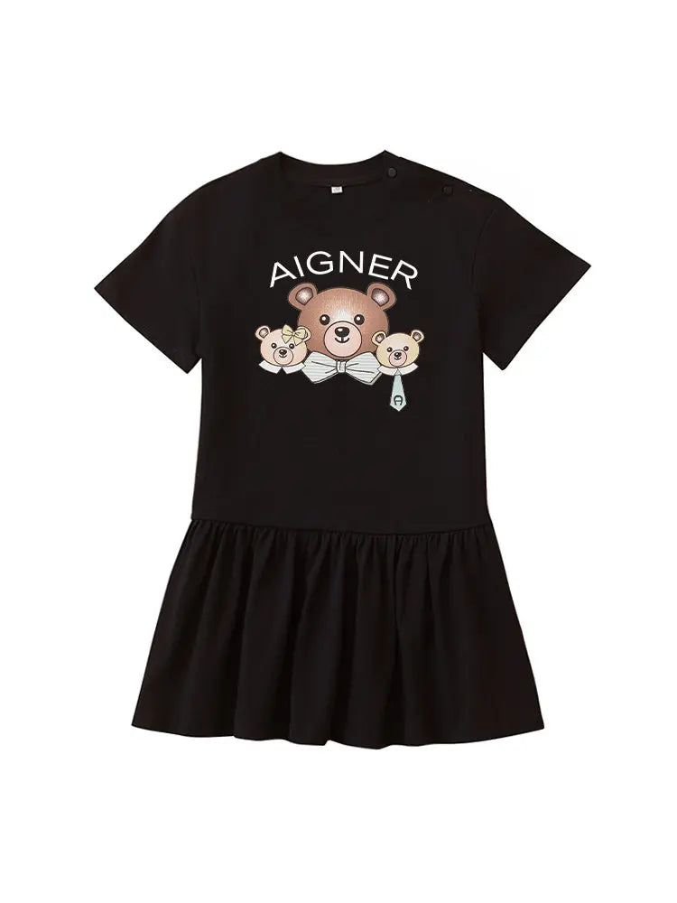 Cute Baby Girls Dress Summer 2025 Hot Sale New Half sleeve Casual Child Skirt Cartoon Bear Kids Princess Dress Holiday gifts