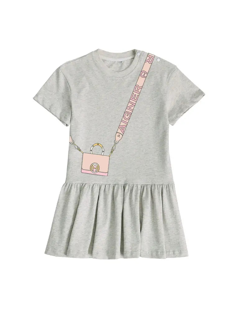 Cute Dress Baby Girls Summer Clothes 2025 Cotton Short sleeved Dress Bow necklace Print Princess Dress Child Everyday Wear Skirt